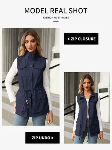 Miniatura 2 de Koodred - Chaleco militar casual para mujer, ligero, sin mangas, con cordón, con bolsillos