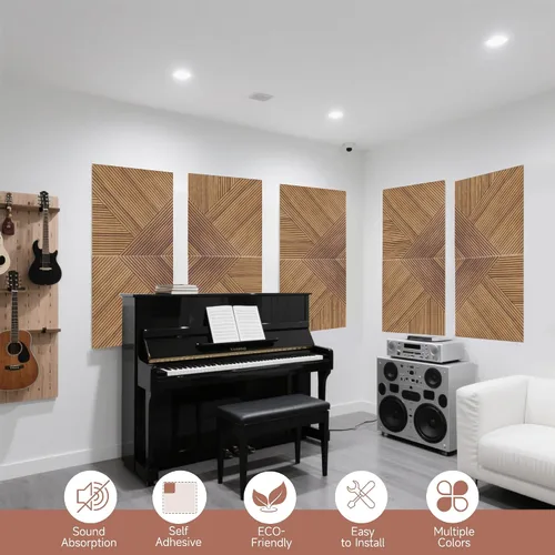 Miniatura 5 de TO-TH Paneles acústicos de pared, paquete de 6 unidades de tamaño total de 72 x 48 pulgadas, paneles acústicos decorativos autoadhesivos para pared
