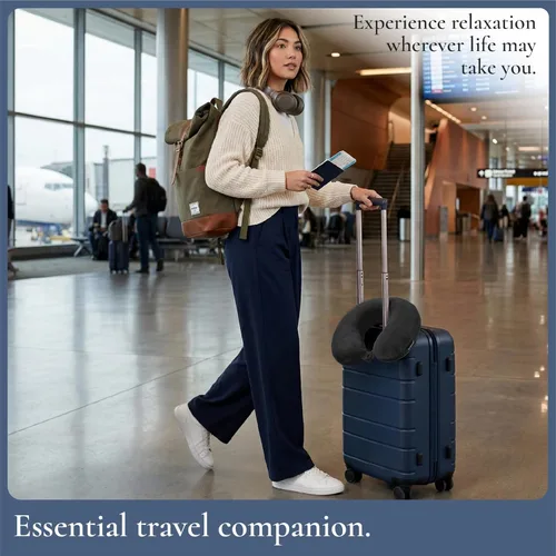 Miniatura 6 de Brookstone Almohada de viaje para el cuello - Funda de forro polar ligera en forma de U rellenable con espuma viscoelástica para viajes y soporte