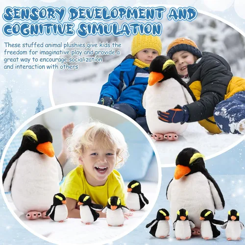 Miniatura 4 de Juego de 5 Juguetes de Peluche de Pingüino de 14 Pulgadas Pingüino Mamá Animal de Peluche con 4 Lindos Bebés en Vientre con Cremallera Peluche Suave