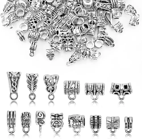 JIALEEY 125 piezas de cuentas de tubo de fianza de plata tibetana antigua mezclada, cuentas de fianza, cuentas espaciadoras, colgador de cuentas,