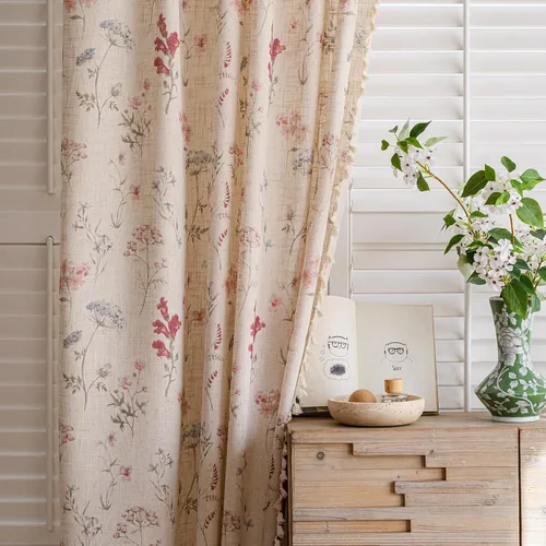 Miniatura 15 de BHUSB Cortinas rústicas para sala de estar de 63 pulgadas de largo, cortinas de ventana de lino y algodón con estampado floral bohemio, cortinas