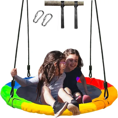 Columpio de árbol de platillo de 40 pulgadas para niños, capacidad de peso de 500 libras, asiento de columpio de plataforma impermeable con cuerdas