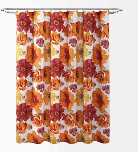 Miniatura 7 de Lush Decor Leah - Cortina de ducha floral, 72 pulgadas de ancho x 72 pulgadas de largo, rojo y naranja, cortinas de ducha de tela, cortina de baño