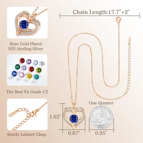 Miniatura 207 de LOUISA SECRET Love Heart Birthstone Necklaces for Women, Birthday Gift for Women, Anniversary Jewelry for Wife Her, 925 Sterling Silver Pendant