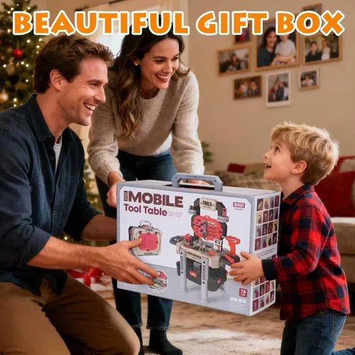 Miniatura 8 de REXBETI Banco de trabajo para niños con taladro eléctrico realista y caja de herramientas, kits de construcción de banco de trabajo para niños