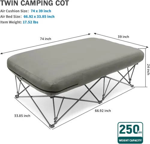 Miniatura 3 de KAMPKEEPER - Cama de Campamento, Camas de Campamento para Adultos, Cama Plegable de Campamento con Colchón de Aire Inflable y Bolsa de Transporte
