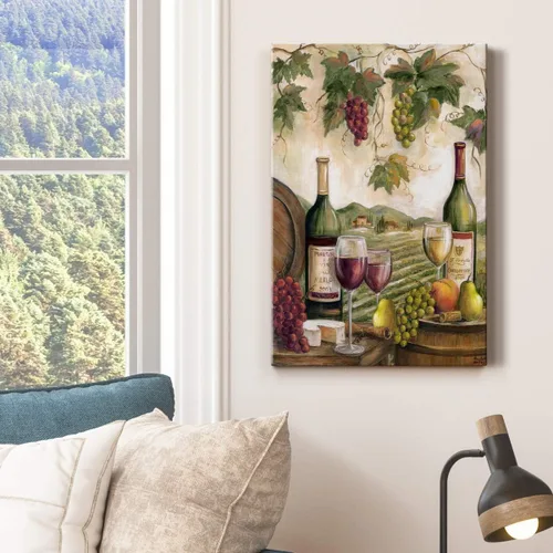 Miniatura 3 de Renditions Gallery Arte de pared de viñedo, decoración de vino rojo y blanco, queso y uvas, arte escénico para cocina o comedor, lienzo de alta