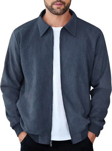 Miniatura 13 de COOFANDY Chaqueta bomber casual de ante para hombre, ligera, con cremallera completa, chaqueta de piel sintética vintage