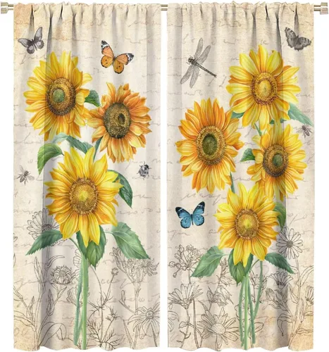 Miniatura 33 de Cortinas opacas con diseño de girasoles para ventana, puesta de sol sobre girasol, para dormitorio, sala de estar, cocina, decoración del hogar, 42