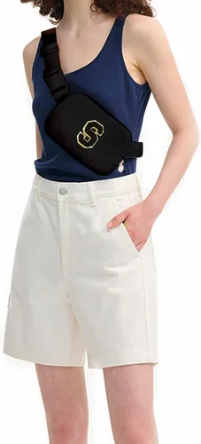 Miniatura 6 de Bolsa de cinturón para niñas y mujeres, bolsas cruzadas, riñonera, riñonera personalizada, Negro, Small