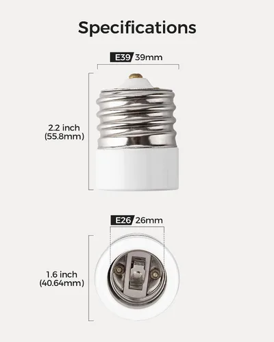 Miniatura 5 de JACKYLED Adaptador E39 a E26 con certificación UL Mogul a bombilla mediana convertidor de porcelana, paquete de 2 (no para bombillas de 3 vías)