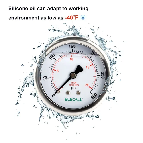 Miniatura 4 de Manómetro de presión lleno de aceite de silicona de 300psi para prueba de presión de agua, aceite y aire en bomba de piscina, filtro de arena