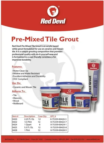 Miniatura 2 de Red Devil 0424 Mortero premezclado para azulejos - Calidad profesional, excelente adhesión, ideal para uso en paredes y pisos - 1 cuarto de galón