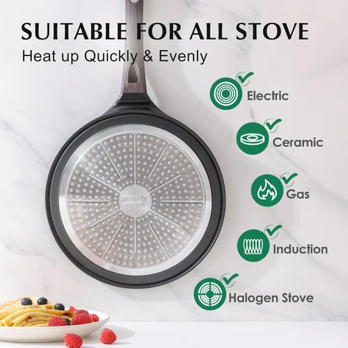 Miniatura 4 de SENSARTE Sartén Antiadherente para Crepas, Sartén Dosa con Revestimiento de Granito Suizo Sartén Plana para Panqueques Plancha Tawa de 12 Pulgadas
