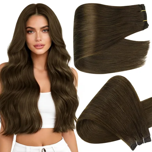 Miniatura 27 de Full Shine Extensiones de cabello humano, 18 pulgadas, mechones de trama, color #2 castaño oscuro, 3.5 onzas, cabello Remy para coser, doble trama