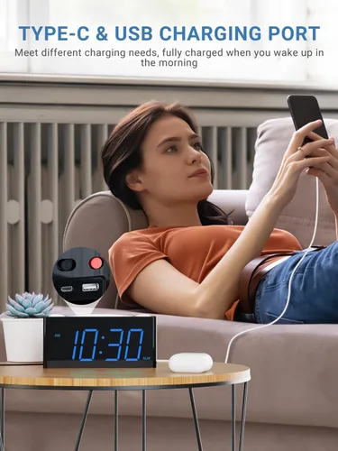 Miniatura 6 de PPLEE Reloj despertador súper fuerte para personas que duermen profundamente, con discapacidad auditiva o sordos, reloj despertador vibratorio