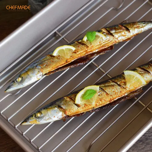 Miniatura 4 de CHEFMADE Bandeja para asar con rejilla, bandeja honda rectangular antiadherente de 13 pulgadas para hornear en horno-parrilla, 9" x 13" x 2.4