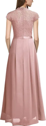 Miniatura 2 de Miusol Vestido largo formal de dama de honor con cuello redondo y encaje floral para mujer