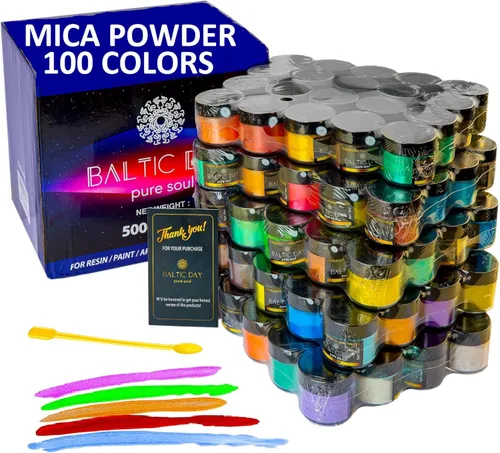 Miniatura 3 de Baltic Day Polvo de mica – 75 polvos de mica incluyendo pigmentos camaleón + 100 polvos de mica naturales – Pigmentos para resina epoxi, jabón
