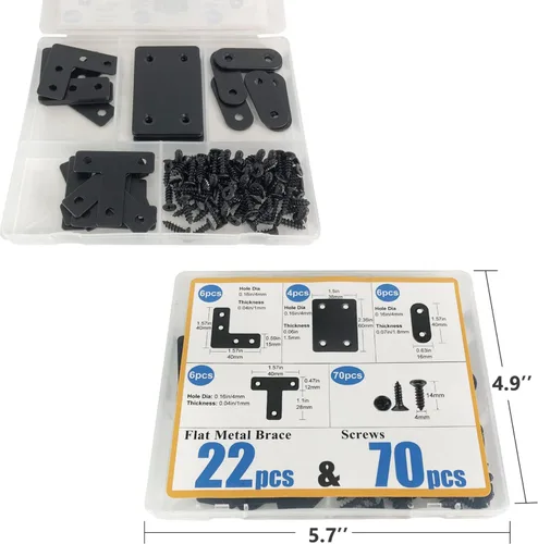 Miniatura 4 de QSJ Paquete de 22 Soportes Recto Acero Inoxidable Negro Soporte Plano Soportes de Esquina Rectos Soportes Rectos Placas de Unión Metálicas Planas