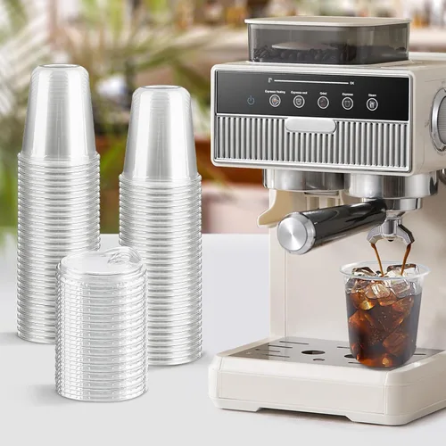 Miniatura 4 de Vasos de plástico transparente de 12 onzas con tapas para sorber sin pajilla, paquete de 50 vasos desechables para café helado con fondo redondo