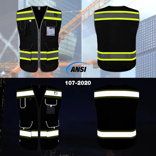 Miniatura 2 de TCCFCCT Hi Vis Chaleco de seguridad reflectante de alta visibilidad con 9 bolsillos para hombres y mujeres, chaleco de trabajo de construcción