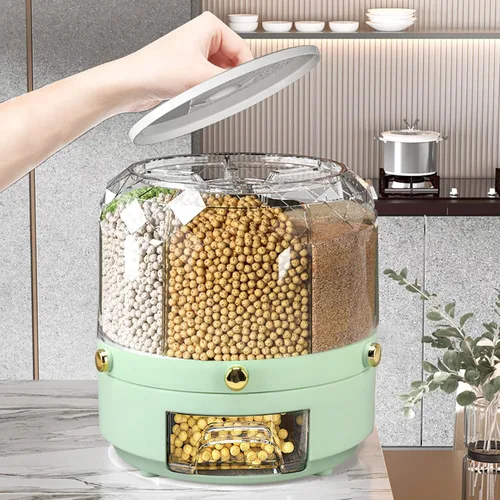 Miniatura 7 de Contenedor de almacenamiento de arroz y granos, dispensador de 13.2 lbs de capacidad, contenedor de almacenamiento de alimentos giratorio 360, caja