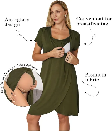 Miniatura 2 de Ekouaer Camisón de enfermería 3 en 1 camisón de maternidad de manga corta vestido de enfermería para lactancia materna ropa de dormir vestido