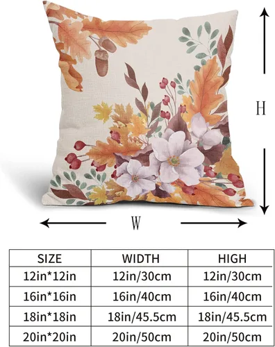 Miniatura 4 de Juego de 2 fundas de almohada de hojas otoñales naranjas otoñales de 20 x 20 pulgadas, diseño de hojas florales de Acción de Gracias, juego de 2