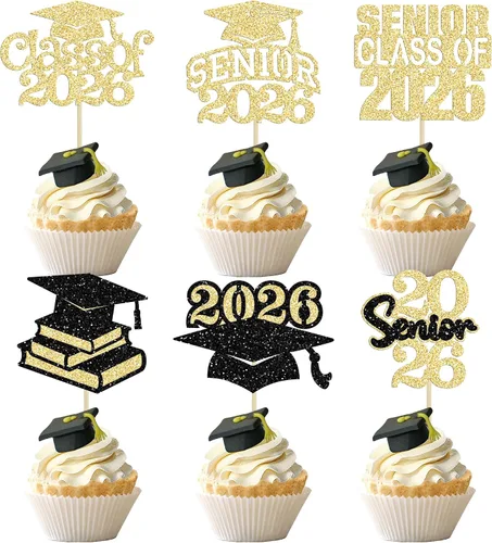 Miniatura 17 de Paquete de 24 adornos para cupcakes de clase 2026 con purpurina 2026 Felicidades Graduación Diploma Done Cupcake Picks 2026 Graduación Temática