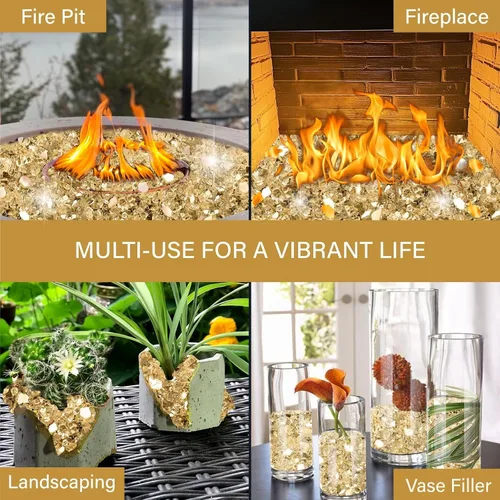 Miniatura 262 de NUPICK Vidrio de Fuego de 5 Libras, Vidrio Brillante para Fogata de 1/2 Pulgada, Roca de Vidrio Templado para Fogata para Propano o Gas Natural