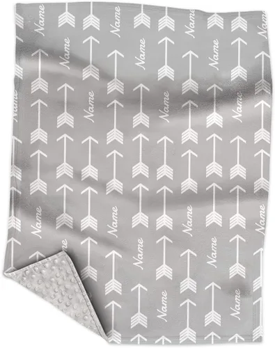 Mantas personalizadas de flecha gris Minky con nombre, mantas personalizadas para niños y niños, manta de felpa suave para bebés recién nacidos,
