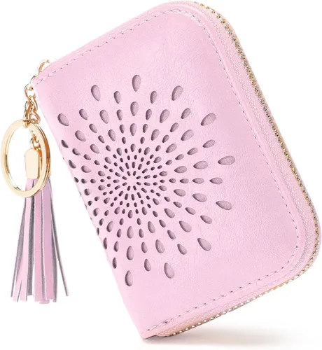 Miniatura 33 de APHISON RFID - Porta tarjeta de crédito con llavero, cartera pequeña con cremallera para mujer, Moderno