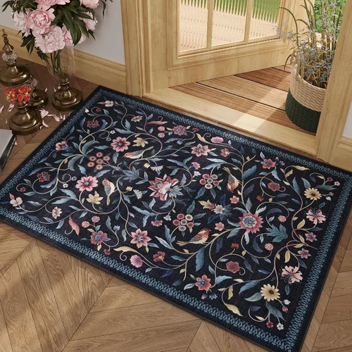 Miniatura 26 de Alfombra de entrada vintage con medallón floral de 2 x 3 pulgadas, lavable a máquina, alfombra de entrada de pelo bajo, suave, pequeña, alfombra
