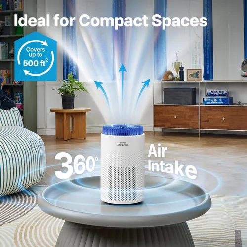 Miniatura 2 de COWAY Airmega 50 - Purificador de aire para dormitorio de hasta 500 pies cuadrados, filtro HEPA y desodorización para humo, alergias, caspa