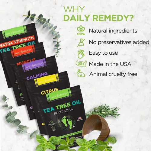 Miniatura 6 de DAILY REMEDY Sales de remojo para pies, paquete variado de 4 unidades, aceite de árbol de té, alivio muscular, lavanda calmante y remojo