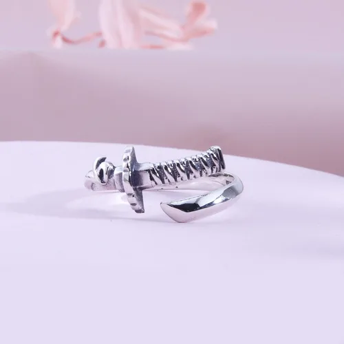 Miniatura 2 de Helen de Lete Anillo ajustable de plata de ley 925 con espada vintage para hombre, Plata de ley