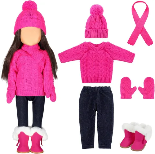 Miniatura 11 de Bencailor Conjunto de 6 piezas de ropa y accesorios de invierno de 18 pulgadas para muñecas de invierno, suéteres, pantalones, sombreros, zapatos