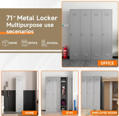 Miniatura 7 de Taquillas de metal para empleados con llaves, armario de almacenamiento de acero de 71 pulgadas de alto con puerta con cerradura, armario de Gris