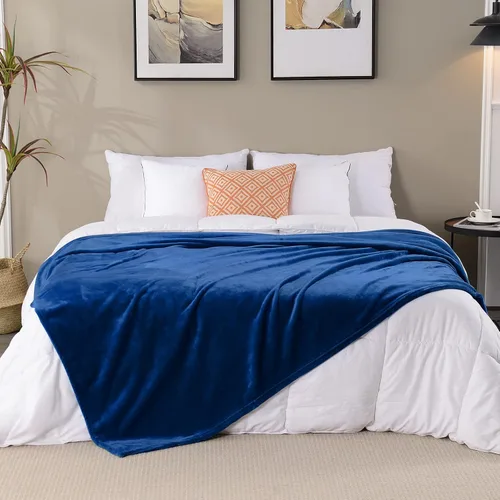 Miniatura 6 de SOCHOW Manta de franela de forro polar, tamaño individual, ligera, súper suave y acogedora para cama o sofá, color azul marino, 60 x 80 pulgadas