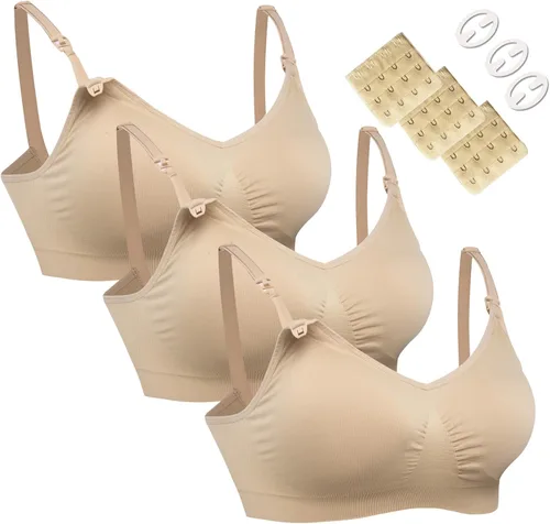 HOFISH - Paquete de 3 sujetadores de lactancia de cobertura completa sin costuras tipo bralette, talla S a XXL, con extensores de cierre y pinzas