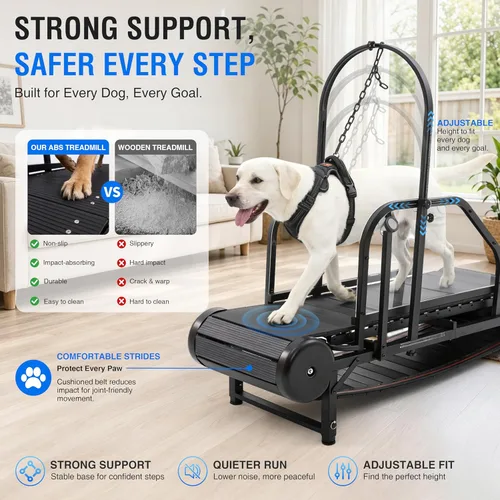Miniatura 6 de Cinta de correr para perros grandes no motorizada con podómetro, caminadora ancha para correr, autoalimentada con freno, inclinación de 5 niveles