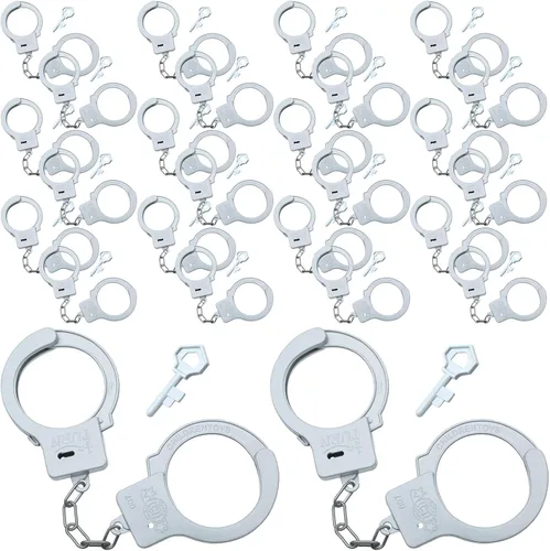 Junkin Juego de 24 esposas de plástico con llaves de liberación de seguridad, esposas, divertido regalo de fiesta, disfraz de escenario, juguete de