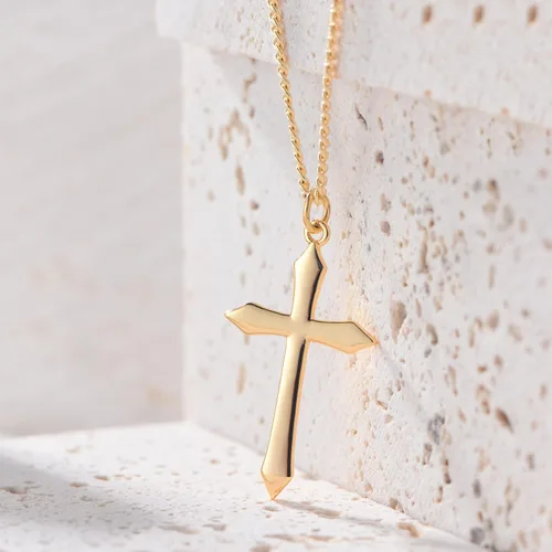 Miniatura 115 de Fettero - Collar con dije de cruz de fe, chapado en oro de 14 K, cadena fina, minimalista, simple, pequeña, para oración, regalo de joyería religiosa