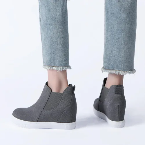 Miniatura 6 de Athlefit Zapatos deportivos de cuña oculta con plataforma para mujer, botas de tobillo con cuña elástica