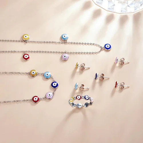Miniatura 2 de Anillo de mal de ojo para mujeres y niñas, plata de ley 925 azul Hamsa con esmalte de ojos malvados de circonita cúbica, delicados ojos turcos