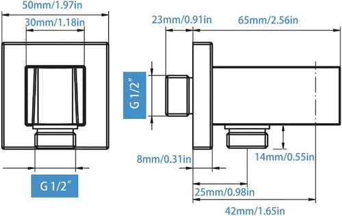 Miniatura 2 de Codo de suministro de pared con soporte de ducha de mano, conector de manguera de ducha cuadrado de latón G1/2, salida de agua de montaje en pared