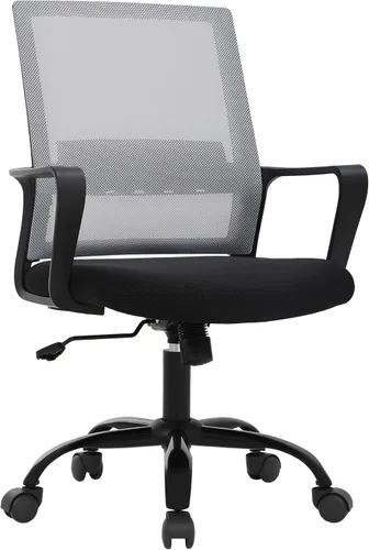 PayLessHere Silla de oficina para computadora, silla ergonómica de malla, respaldo medio, silla giratoria para oficina en casa, silla de escritorio