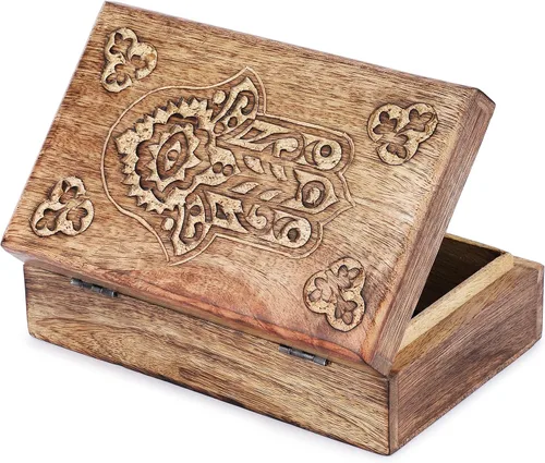 Miniatura 24 de Ajuny Caja Joyero de Madera para Recuerdos de 8 x 5 pulgadas – Cofre Decorativo Hecho a Mano para Hombres y Mujeres, Caja de Almacenamiento